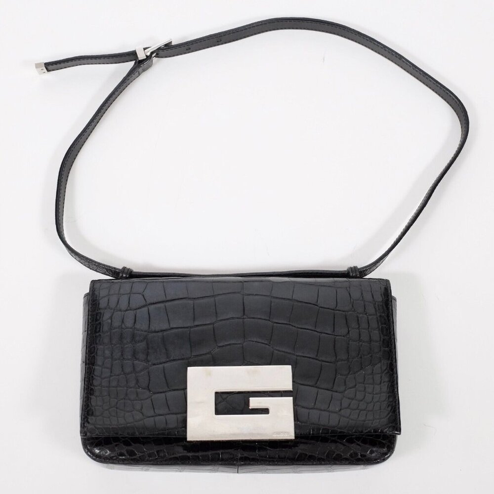 Y2K Gucci by Tom Ford 1998 bag alligator crocodile silver G logo black handbag - Picture 1 of 15